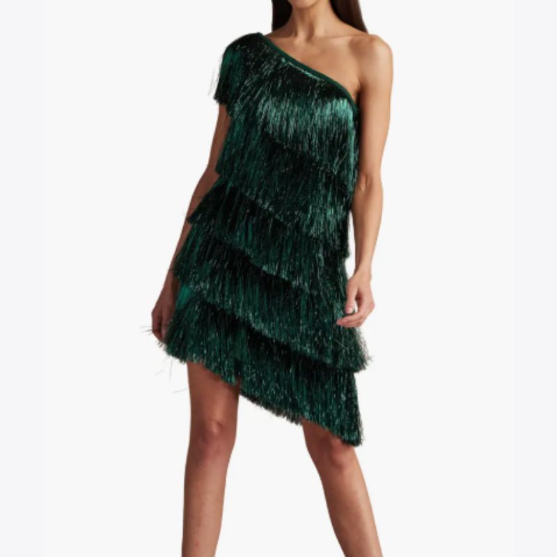 thick fringed emerald dress
