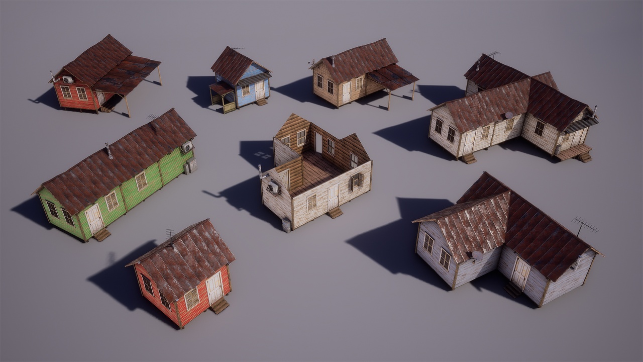 3D meshes for a rural mountain cabin in Unreal Engine 5