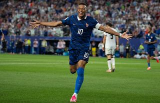 Kylian Mbappe of France celebrates Ousmane Dembele's goal during the FIFA World Cup 2026 Group I match between France and Iraq. 