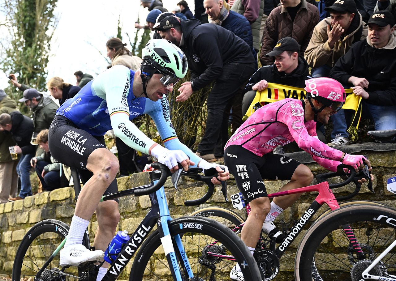 Oliver Naesen makes his way up the iconic Muur