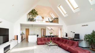 double height open plan space with mezzanine level