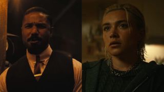 Michael B. Jordan in Sinners and Florence Pugh in Thunderbolts* side by side