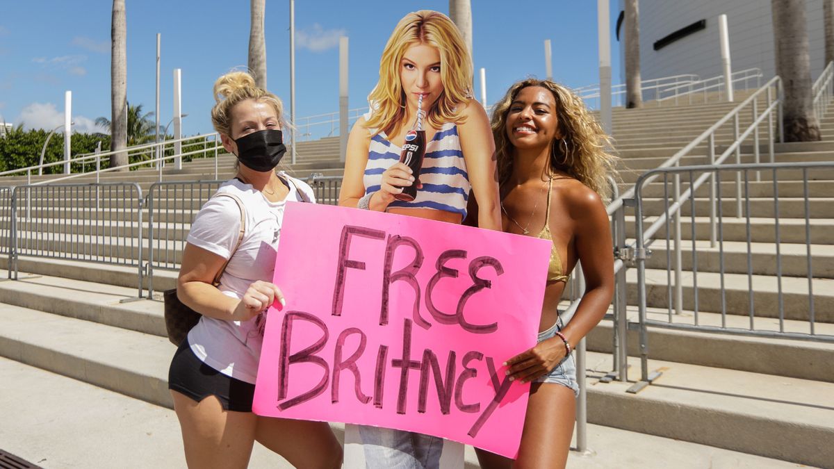 Two protesters at a Free Britney Spears rally in Miami on February 11, 2021.