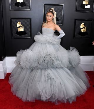 Ariana Grande wearing Giambattista Valli at the 2020 Grammys