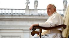 Pope Francis speaks to an audience during a weekly meeting in Vatican City on Oct. 18, 2023.