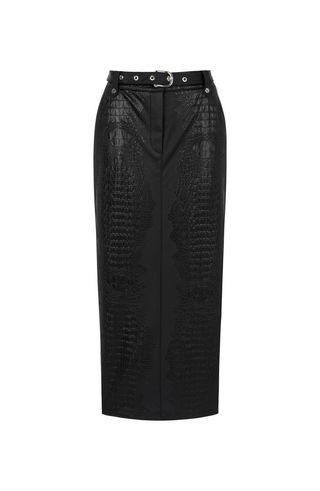 Faux Leather Midi Skirt With Belt