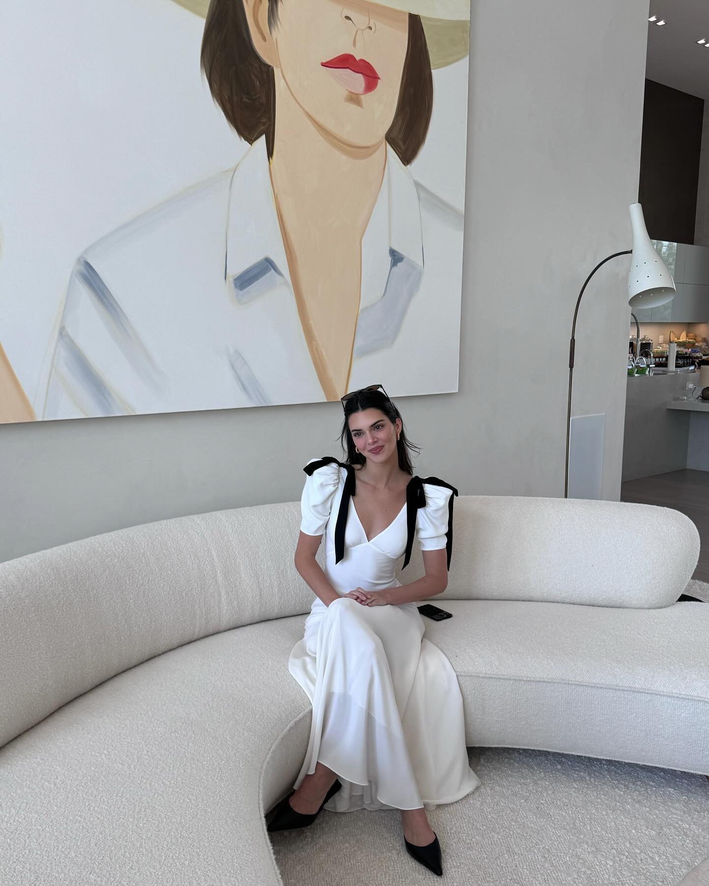 An image of @kendalljenner wearing an all-white outfit for women.