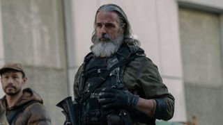 Perry (Jeffrey Pierce) geared up as a soldier in The Last Of Us episode 4