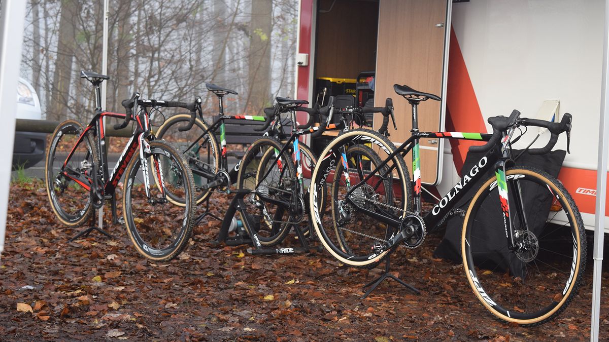 Colnago Prestiges sit alongside a Stevens Super Prestige