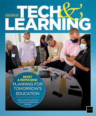 December 2021/January 2022 magazine cover, with masked educators and devices.