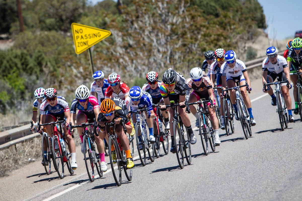 Riders tuck in to chase the leaders
