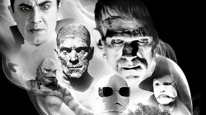 Cover of Universal Monsters Classics Collection featuring portraits of Dracula, Frankenstein, the Mummy, the Invisible Man, the Phantom of the Opera, and the Creature From the Black Lagoon