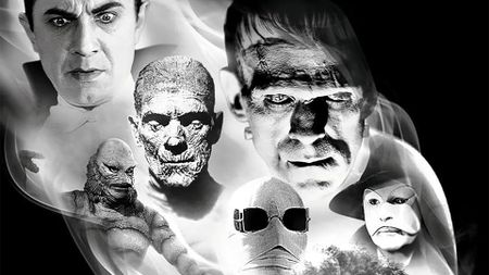 Cover of Universal Monsters Classics Collection featuring portraits of Dracula, Frankenstein, the Mummy, the Invisible Man, the Phantom of the Opera, and the Creature From the Black Lagoon