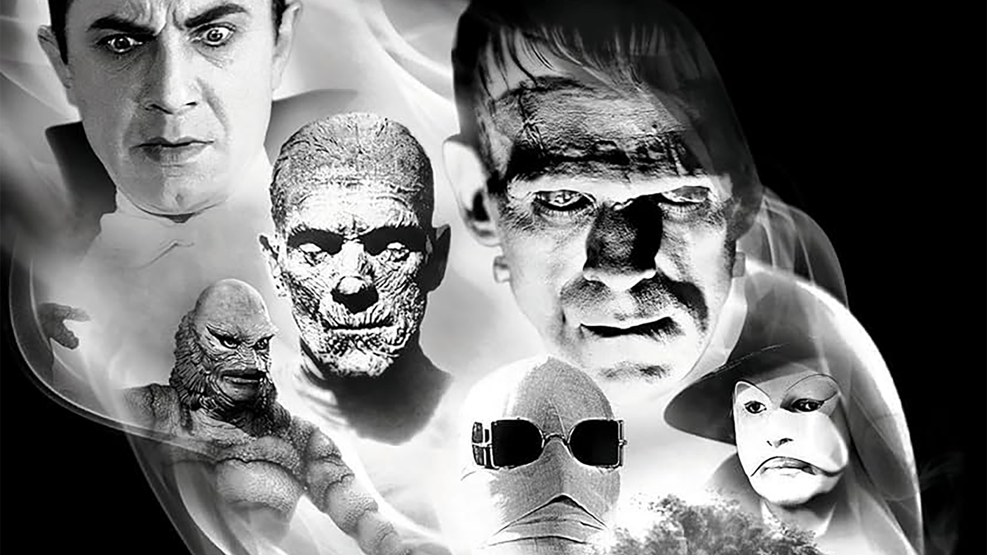 Cover of Universal Monsters Classics Collection featuring portraits of Dracula, Frankenstein, the Mummy, the Invisible Man, the Phantom of the Opera, and the Creature From the Black Lagoon