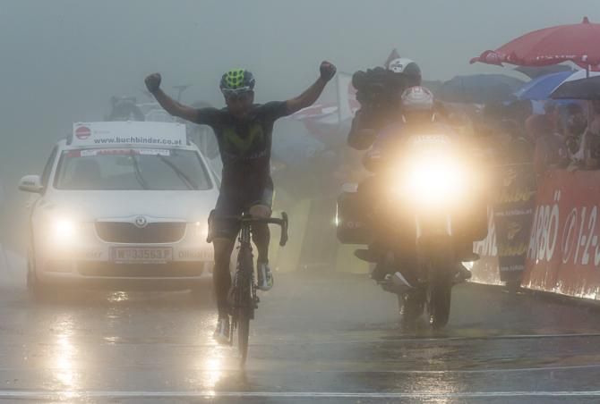 Dayer Quintana (Movistar) celebrates his first win on European soil