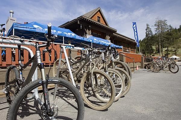 Well-ridden bikes show the evidence of a long day on the trails.
