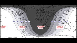 A visibility map for the total lunar eclipse on May 26, 2021.