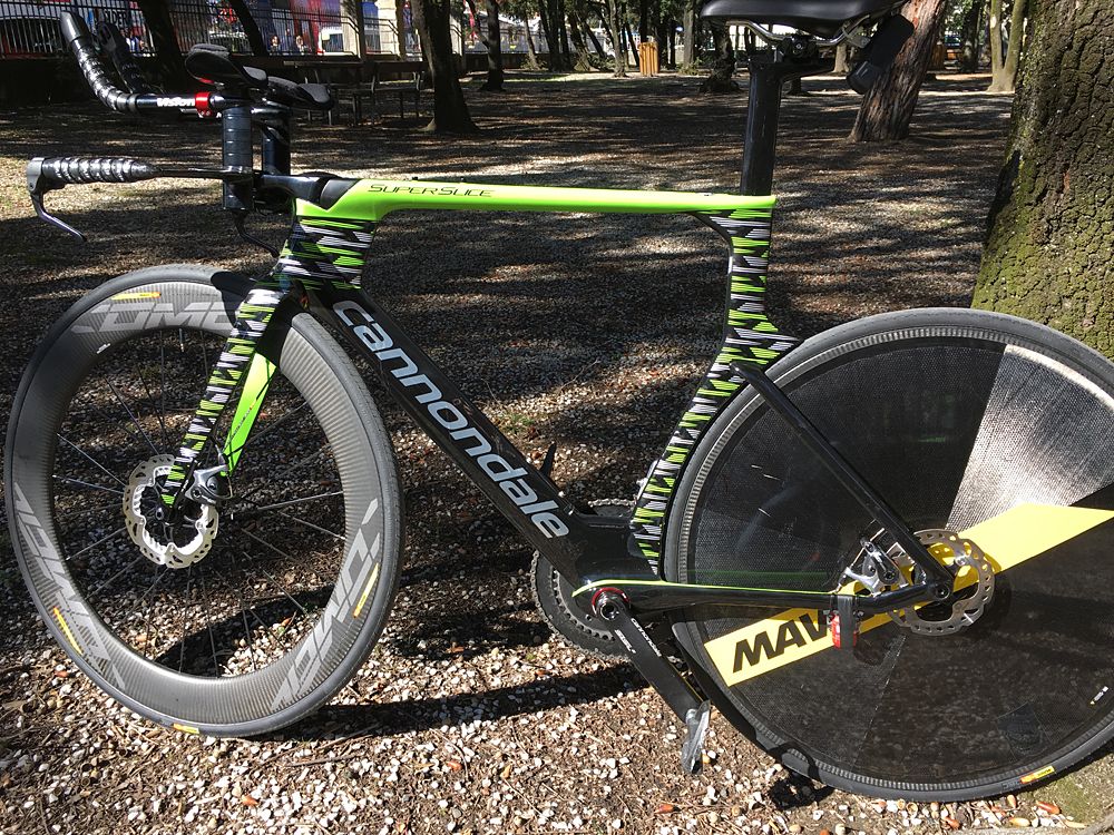 The Cannondale Super Slice disc TT bike on display at Tirreno-Adriatico