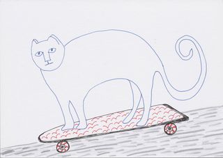 Drawing of a cat on a skateboard
