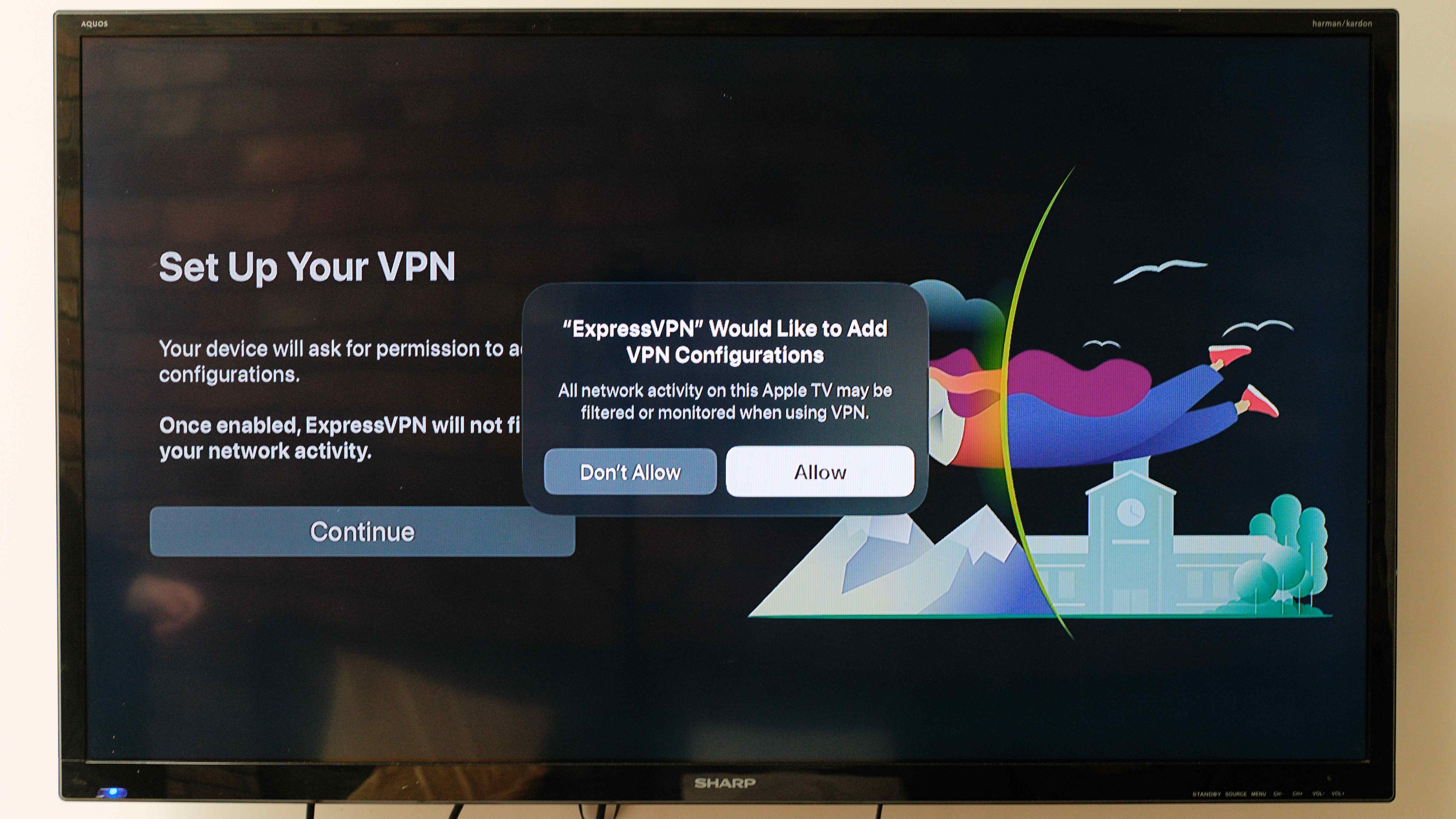 ExpressVPN app running on an Apple TV