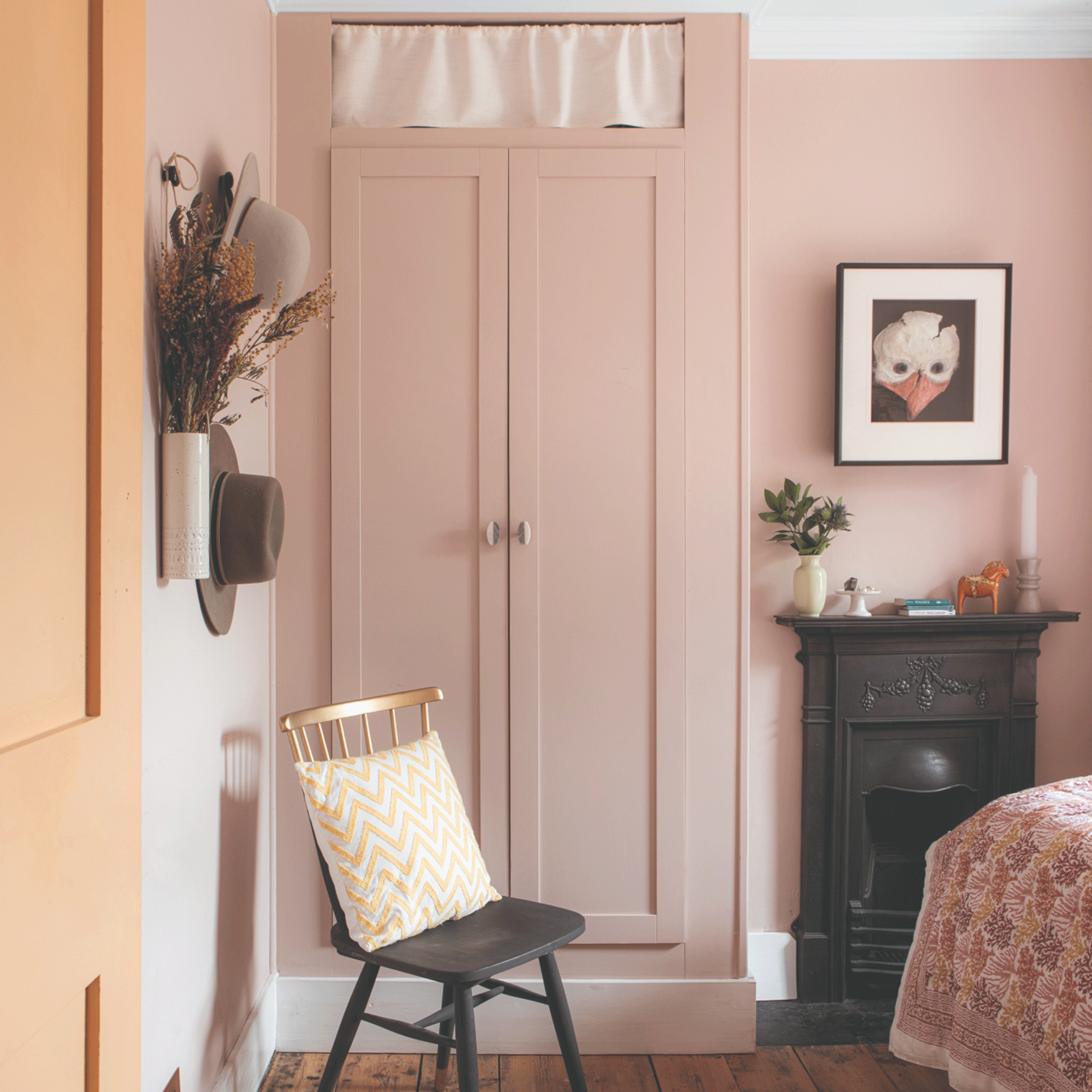 Pink bedroom with wardrobe