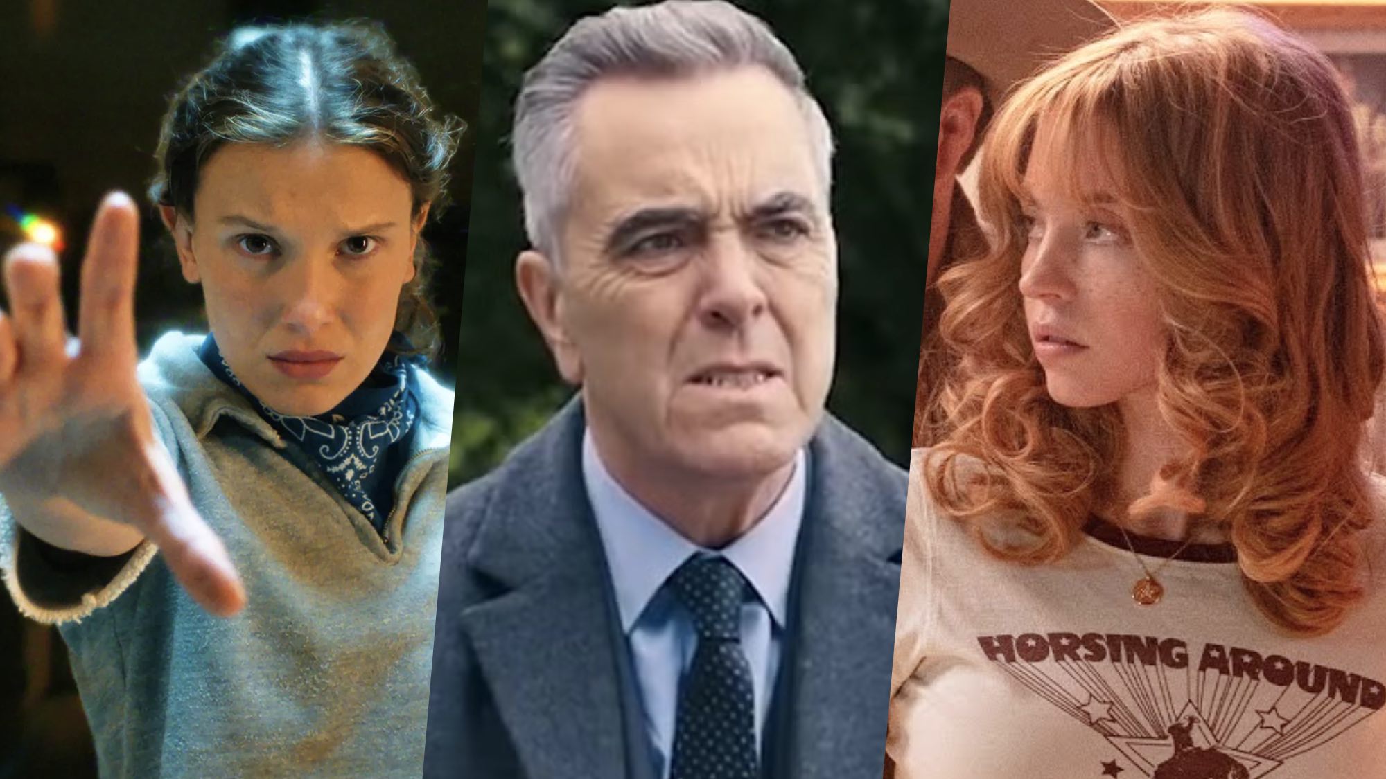 Millie Bobby Brown in Stranger Things, James Nesbitt in Run Away on Netflix and Sydney Sweeney in Americana 
