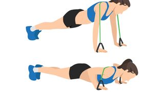 Vector woman doing banded push-ups