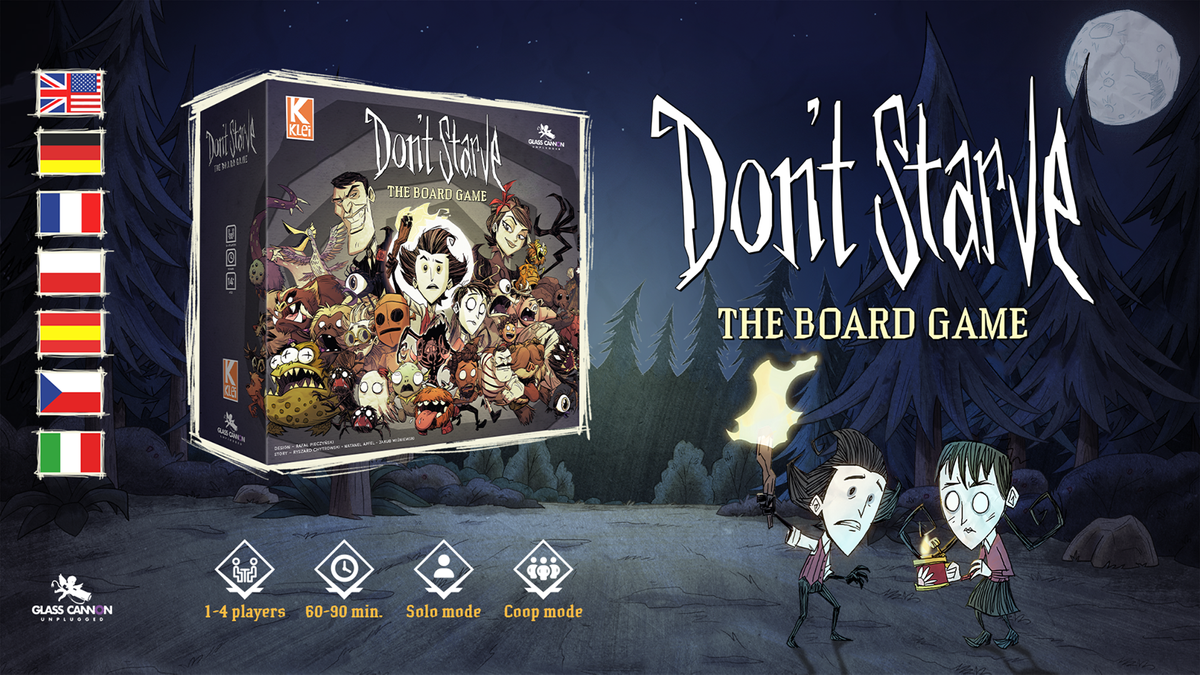 Don&#039;t Starve The Board Game promotional image showing the box mock-up of the game