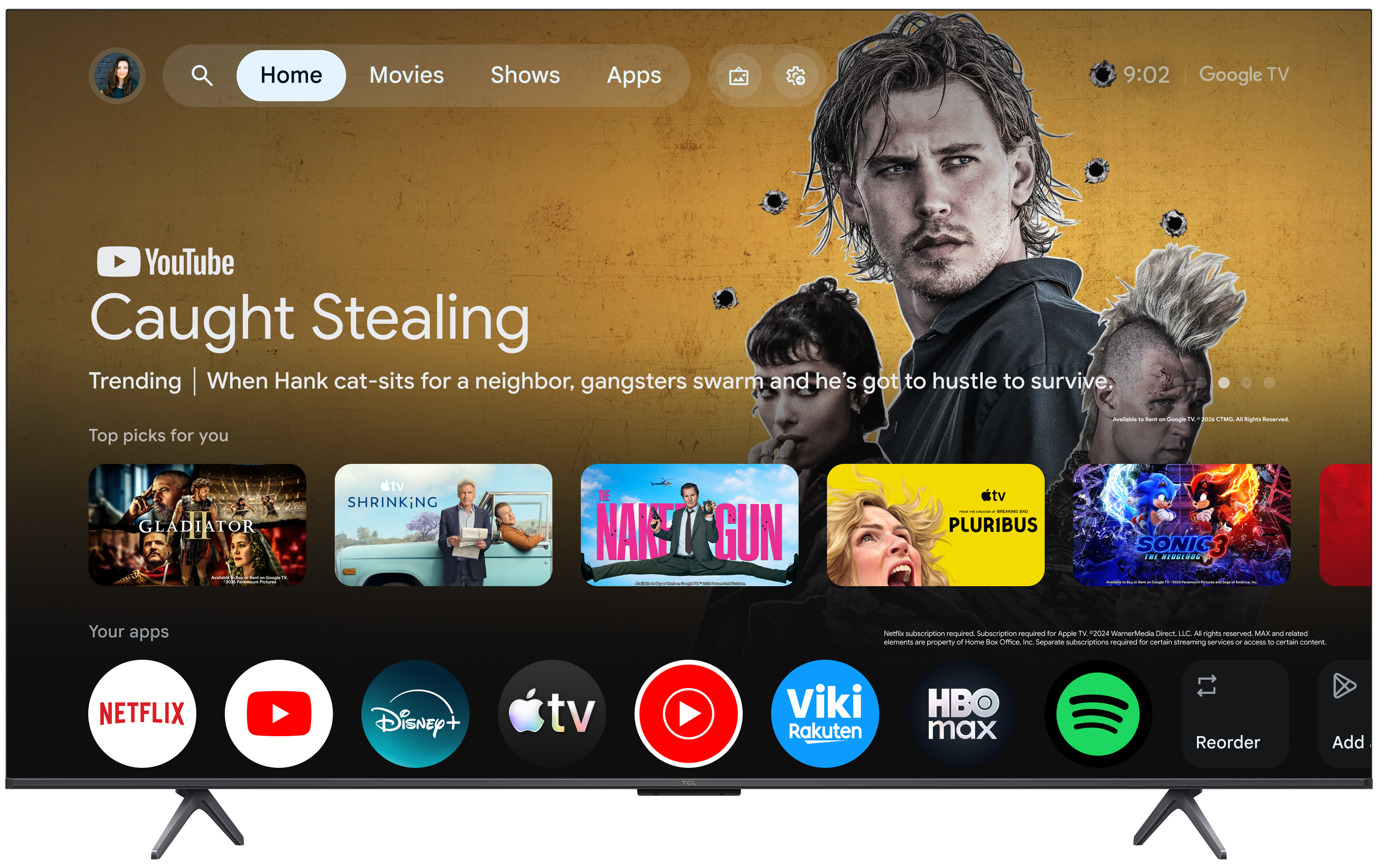 TCL P8L image with Google TV home screen on display