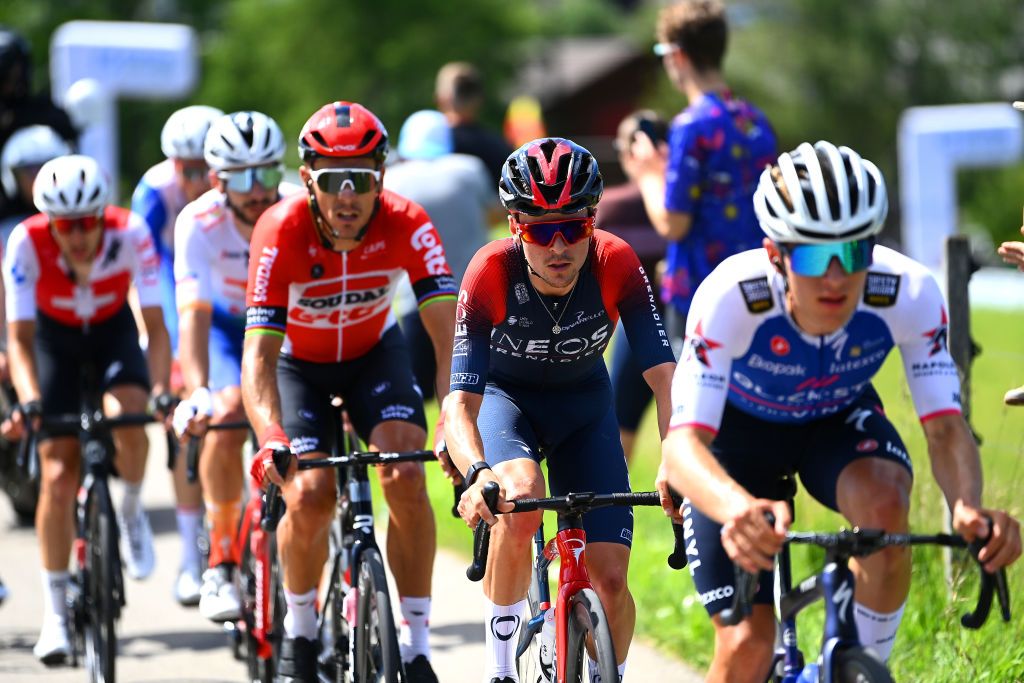 KUSNACHT SWITZERLAND JUNE 12 Thomas Pidcock of United Kingdom and Team INEOS Grenadiers competes during the 85th Tour de Suisse 2022 Stage 1 a 1776km stage from Kusnacht to Kusnacht 679m ourdesuisse2022 WorldTour on June 12 2022 in Kusnacht Switzerland Photo by Tim de WaeleGetty Images