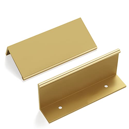 Goldenwarm 10 Pack Gold Finger Edge Pulls Drawer Finger Pulls Champagne Gold Kitchen Hardware Handles Bedroom Dresser Drawers,3in Hole Center
