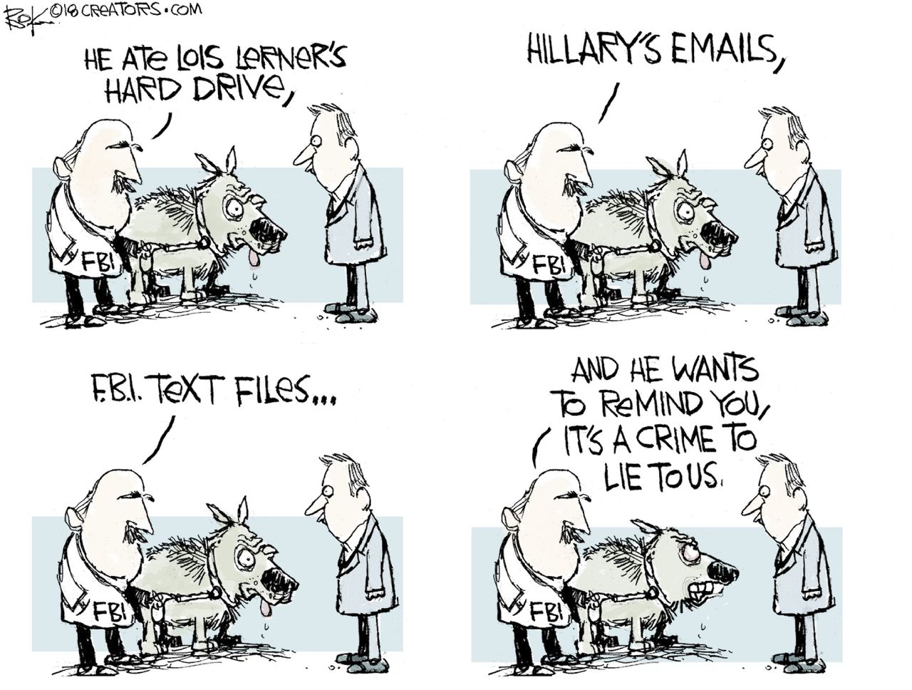 Political cartoon U.S. FBI texts Russia investigation Hillary Clinton emails