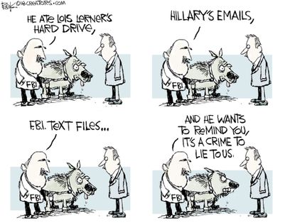 Political cartoon U.S. FBI texts Russia investigation Hillary Clinton emails