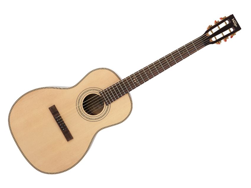 The binding and finish on the Vintage Paul Brett Signature VE8000PB is elegant and attractive.