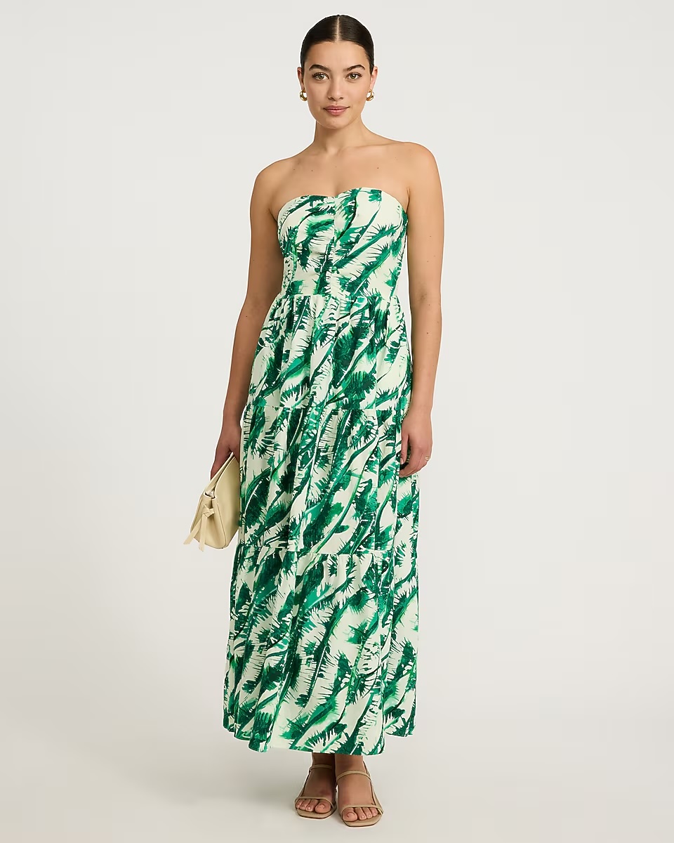 Express, Linen-Blend Printed Strapless Tiered Maxi Dress with Pockets