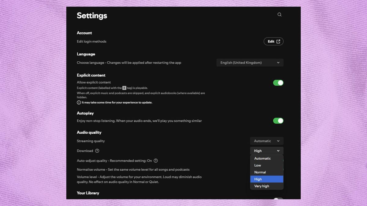 Spotify audio settings