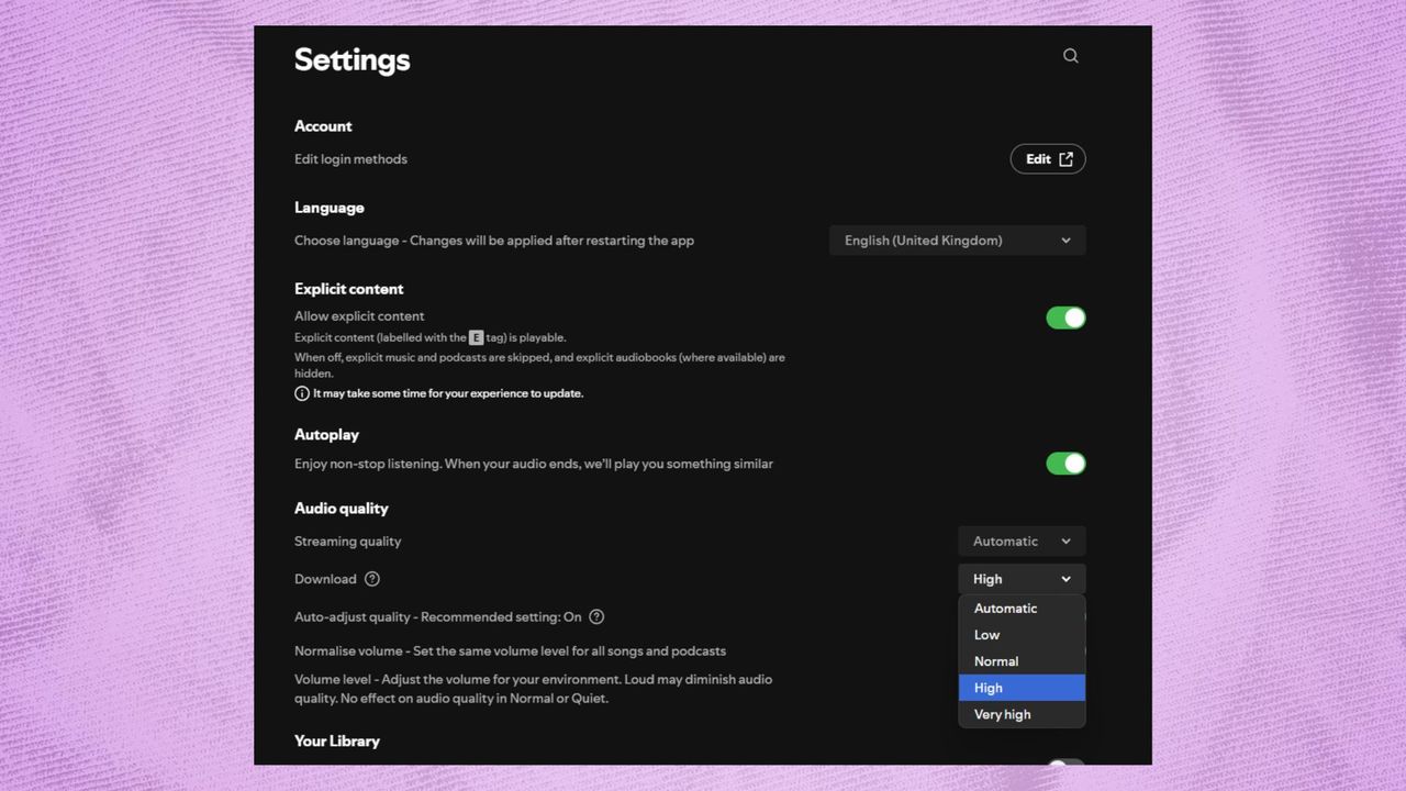 Spotify audio settings