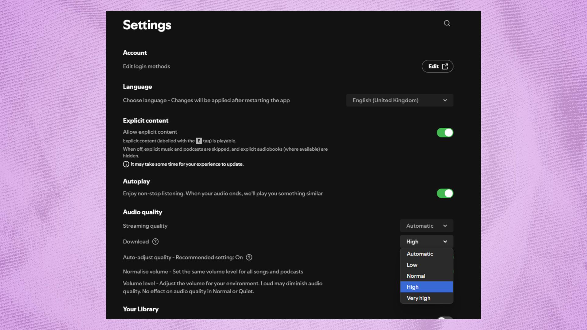 Spotify audio settings
