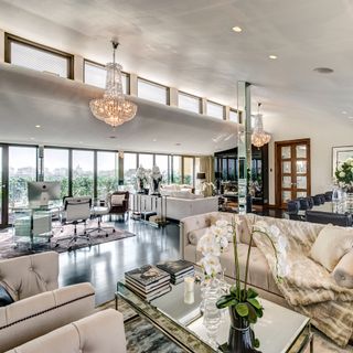 Furnished luxe penthouse open plan living area