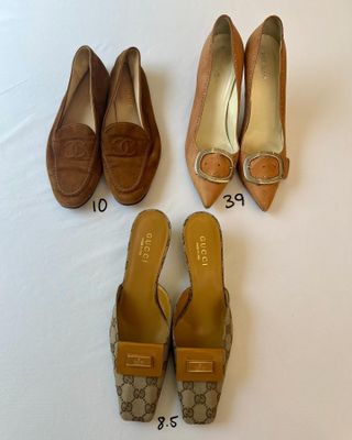 Chanel loafers, Gucci and Prada mules from The Vintage Marché.