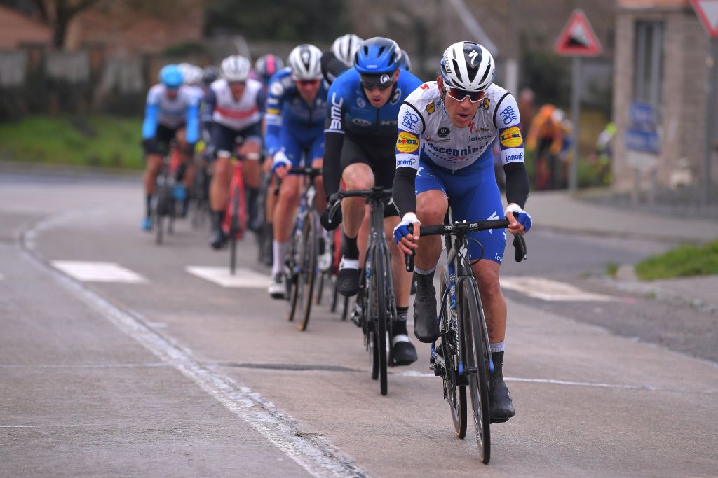 DOUR BELGIUM MARCH 03 Davide Ballerini of Italy and Team Deceuninck Quick Step Peloton Rain during the 52nd Grand Prix Le Samyn 2020 a 2019km race from Quaregnon to Dour GPSamyn gpsamyn on March 03 2020 in Dour Belgium Photo by Luc ClaessenGetty Images