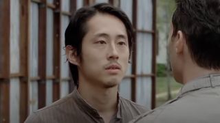 Glenn Rhee (Steven Yeun) has a conversation on The Walking Dead