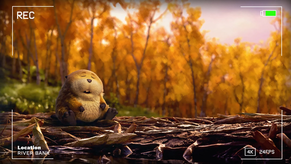 An image of the lazy beaver Loaf on Pixar's Hoppers live cam on YouTube 