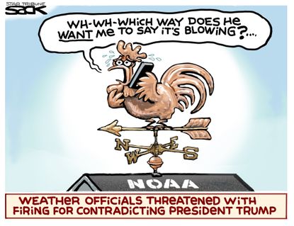 Political Cartoon U.S. NOAA Trump Threatens Weathervane