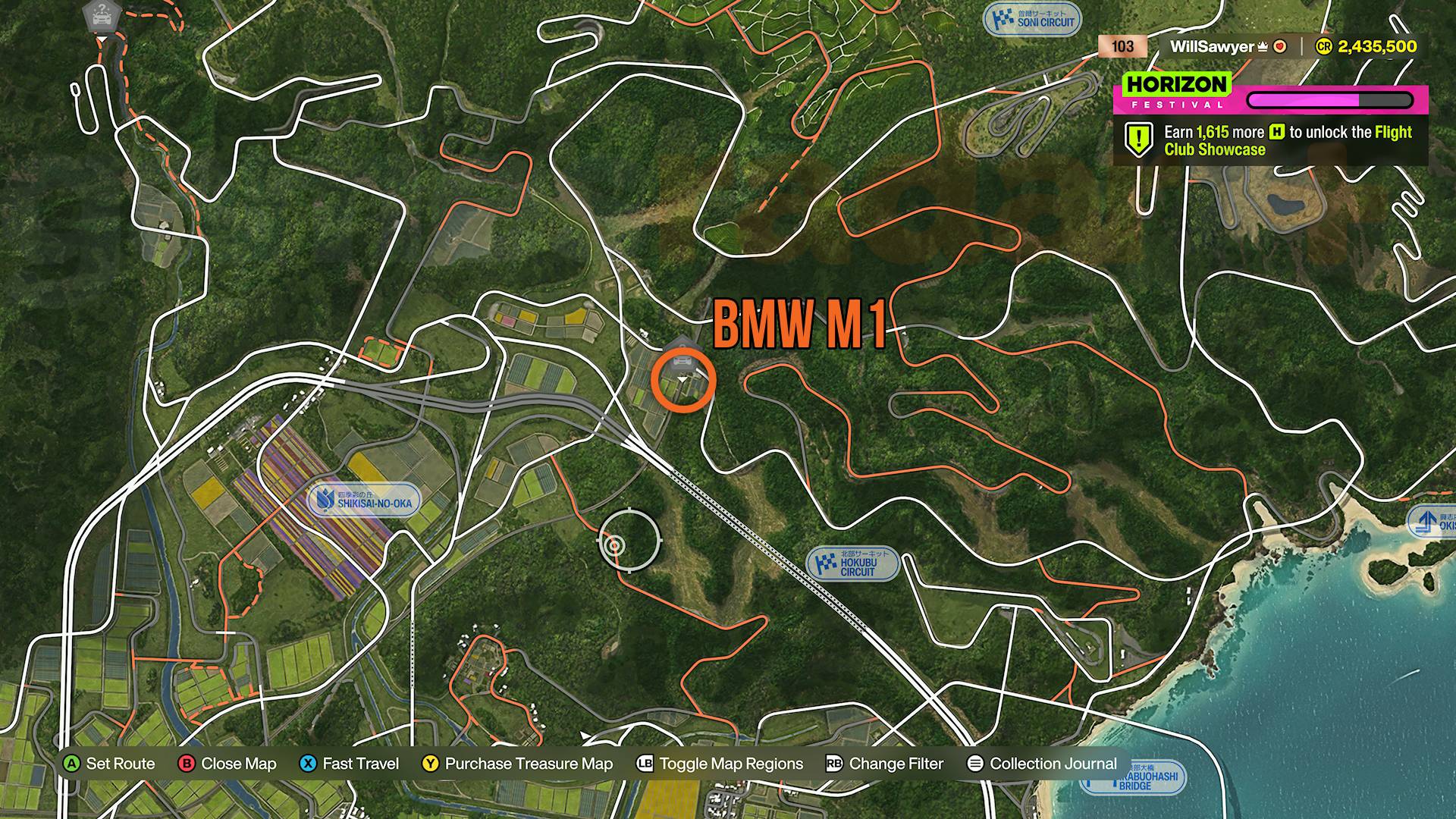 Forza Horizon 6 Treasure Cars map BMW M1 in Hokubu