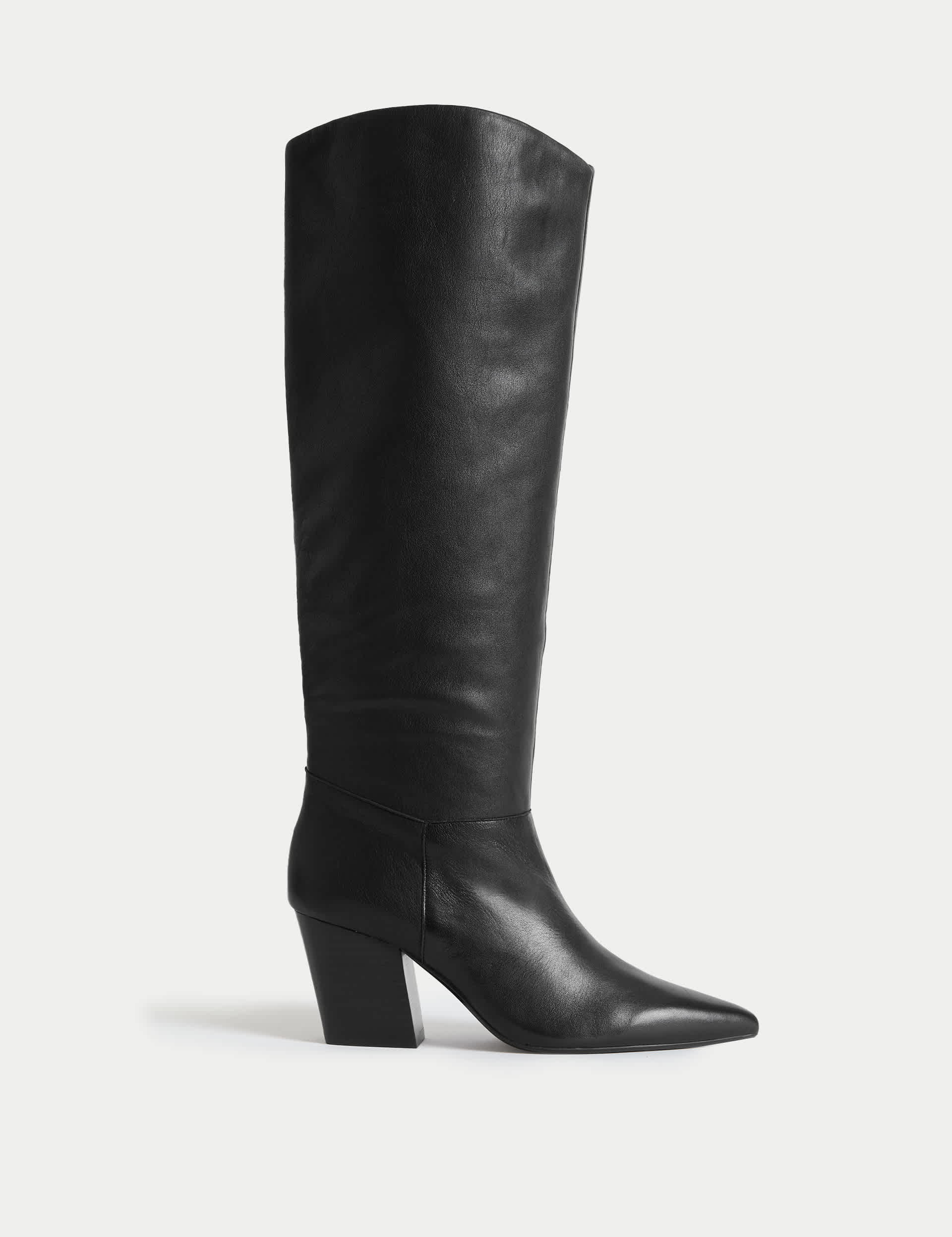 Leather Pointed Knee High Boots