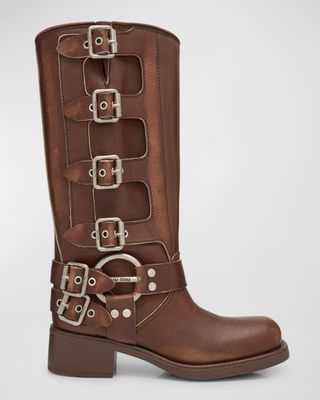 Leather Harness Buckle Biker Boots