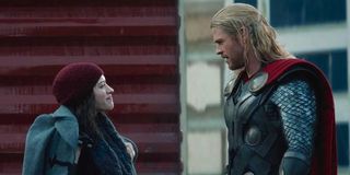 Kat Dennings and Chris Hemsworth in Thor: The Dark World