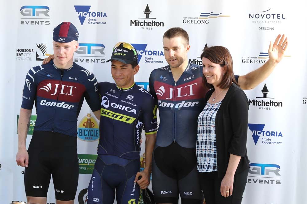The stage three podium