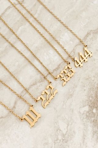 necklaces that say 111, 222, 333, and 444